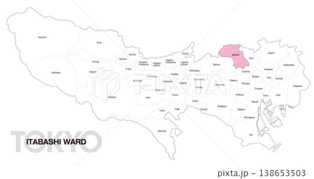 [日本地図] 東京都板橋区の市区町村名入り位置地図 (英語) 138653503