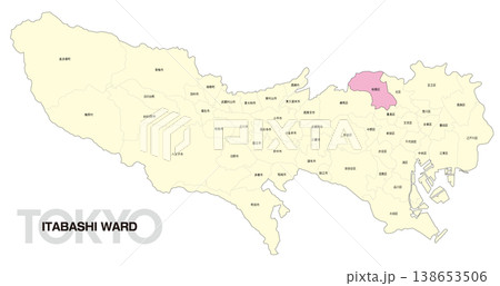[日本地図] 東京都板橋区の市区町村名入り位置地図 138653506
