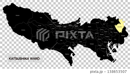 [Map of Japan] Location map of Katsushika Ward, Tokyo, including the names of municipalities (English) 138653507