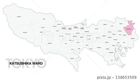 [日本地図] 東京都葛飾区の市区町村名入り位置地図 (英語) 138653509