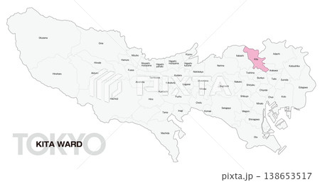 [日本地図] 東京都北区の市区町村名入り位置地図 (英語) 138653517
