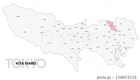 [日本地図] 東京都北区の市区町村名入り位置地図 138653518