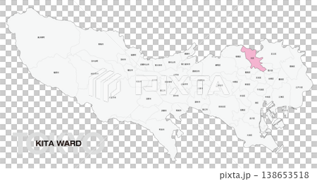 [Map of Japan] Location map of Kita Ward, Tokyo, including the names of the surrounding municipalities. 138653518