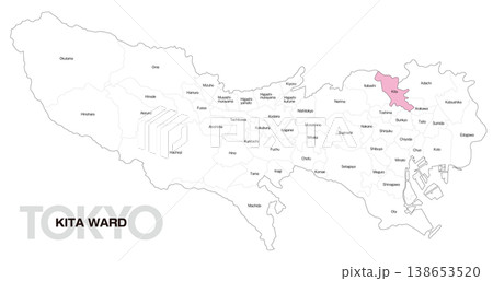 [日本地図] 東京都北区の市区町村名入り位置地図 138653520