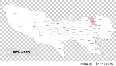 [日本地図] 東京都北区の市区町村名入り位置地図 138653520