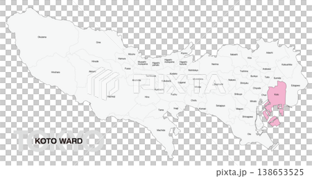 [Map of Japan] Location map of Koto Ward, Tokyo, including the names of municipalities (English) 138653525