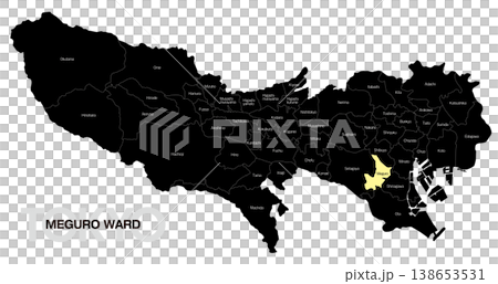 [日本地図] 東京都目黒区の市区町村名入り位置地図 (英語) 138653531