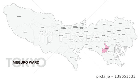 [日本地図] 東京都目黒区の市区町村名入り位置地図 (英語) 138653533