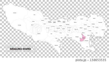 [日本地図] 東京都目黒区の市区町村名入り位置地図 (英語) 138653535