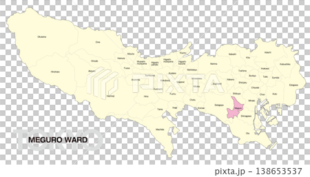 [日本地図] 東京都目黒区の市区町村名入り位置地図 (英語) 138653537