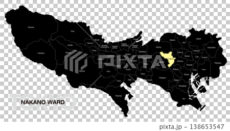 [Map of Japan] Location map of Nakano Ward, Tokyo, including the names of municipalities (English) 138653547