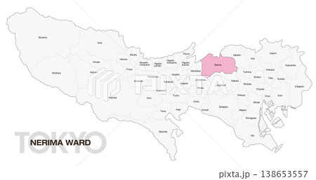 [日本地図] 東京都練馬区の市区町村名入り位置地図 (英語) 138653557