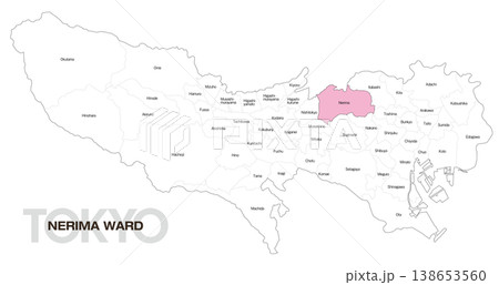 [日本地図] 東京都練馬区の市区町村名入り位置地図 138653560