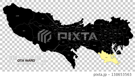 [Map of Japan] Location map of Ota Ward, Tokyo, including the names of municipalities (English) 138653563