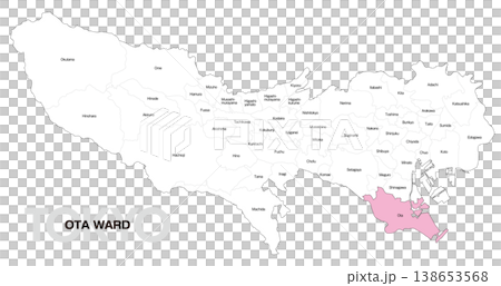 [日本地圖] 東京都大田區位置圖，包括市町村名稱。 138653568