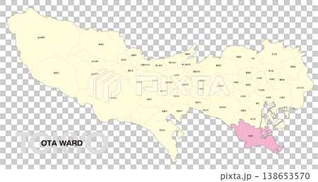 [日本地図] 東京都大田区の市区町村名入り位置地図 138653570