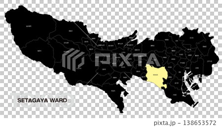 [Map of Japan] Location map of Setagaya Ward, Tokyo, including the names of municipalities. 138653572