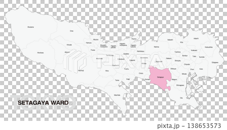 [Map of Japan] Location map of Setagaya Ward, Tokyo, including the names of municipalities (English) 138653573