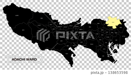 [Map of Japan] Location map of Adachi Ward, Tokyo, including the names of the surrounding municipalities. 138653598
