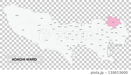 [Map of Japan] Location map of Adachi Ward, Tokyo, including the names of the surrounding municipalities. 138653600