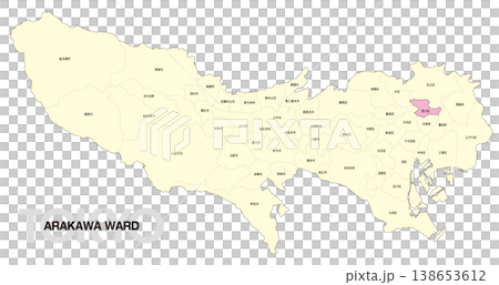 [Map of Japan] Location map of Arakawa Ward, Tokyo, including the names of the surrounding municipalities. 138653612