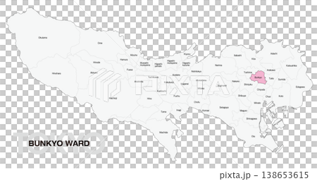 [日本地図] 東京都文京区の市区町村名入り位置地図 (英語) 138653615