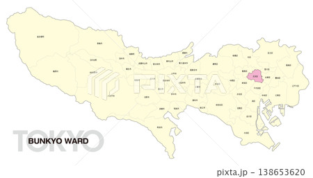 [日本地図] 東京都文京区の市区町村名入り位置地図 138653620