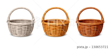 Set of wicker baskets in natural wood tones 138653721