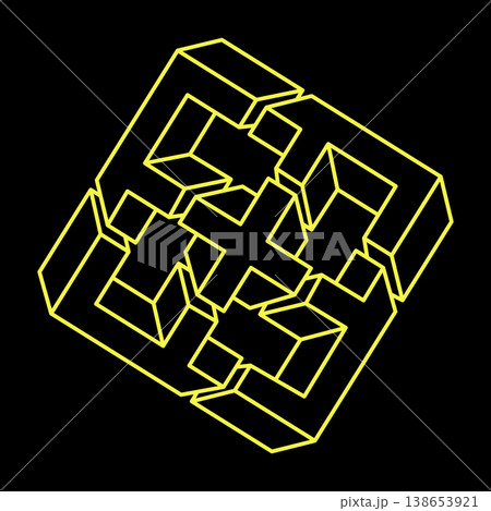 Impossible cube. Line design. Impossible shapes. Optical illusion objects. Optical art. Impossible cube. Line design. Impossible shapes. Optical illusion objects. Optical art. 138653921