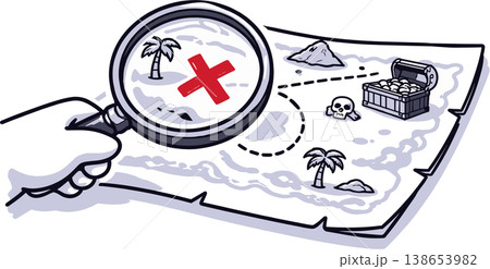 Treasure Map Search Concept Magnifying Glass Finding Location Vector Illustration 138653982