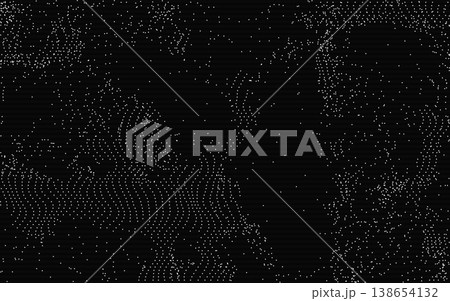 Glitch background with dotted scanlines. Digital distortion on black. Cyber signal noise. Abstract data error texture. Futuristic tech interference design. Vector illustration 138654132