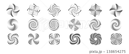 Abstract circular pattern with radial halftone dots creating dynamic motion effect. Modern geometric design with concentric rings and gradient texture for logos and backgrounds. Abstract circular pattern with radial halftone dots creating dynamic motion effect. Modern geometric design with concentric rings and gradient texture for logos and backgrounds. 138654275