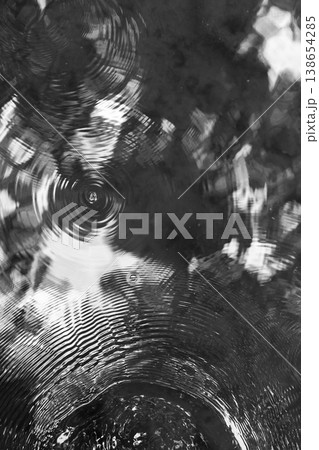 水面に広がる波紋と木漏れ日 モノクロ_縦 138654285