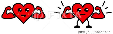 Cute kawaii style heart flexing muscles - cardio power or healthy blood circular system concept 138654387
