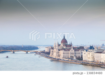 panorama view at the parliament with Danube river in Budapest 138654480