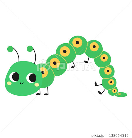 Cute cartoon caterpillar. Design for children. Vector illustration in a flat style, isolated on a white background 138654513