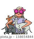 Pop Art Retro A girl with dogs. Offers for dog owners at pet stores. Pet-friendly cafes and restaurants. 138654844