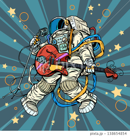 Pop Art Retro An astronaut sings with a guitar. Music service for businesses. A global music hit. 138654854