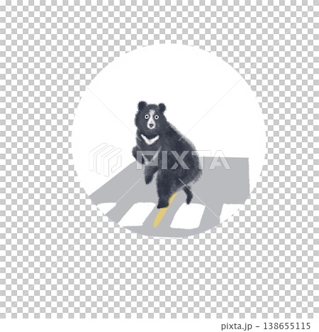 Illustration of a bear crossing a pedestrian crossing (wild animal, road scene, encounter) Illustration of a bear crossing a pedestrian crossing (wild animal, road scene, encounter) 138655115