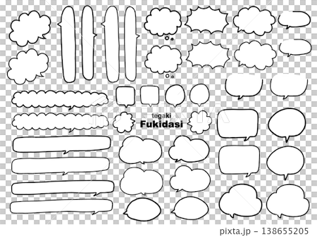 シンプルでおしゃれな手書きのフキダシ（太線・細線） 138655205
