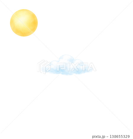 水彩の太陽と雲のシンプルイラスト 手書き風 空素材 138655329
