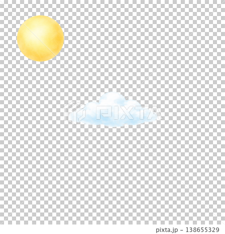 水彩の太陽と雲のシンプルイラスト 手書き風 空素材 138655329