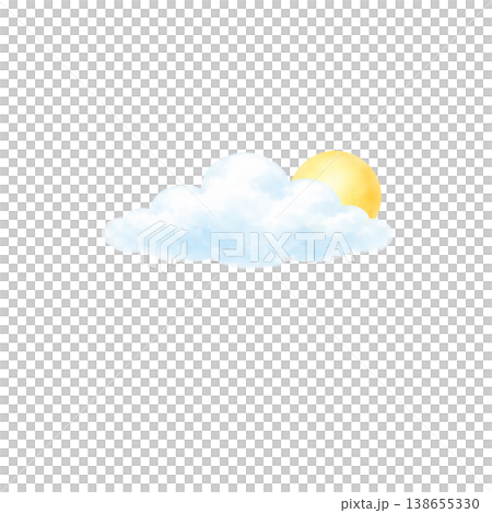 水彩の雲と太陽のイラスト 手書き風 空と天気素材 138655330