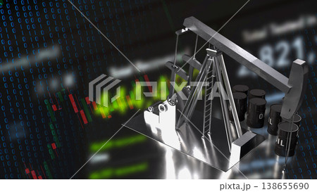 Oil Production and Market Volatility Analysis with Digital Financial Data 3d render. 138655690