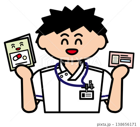 保険証とお薬手帳を持った男性看護師 保険証とお薬手帳を持った男性看護師 138656171