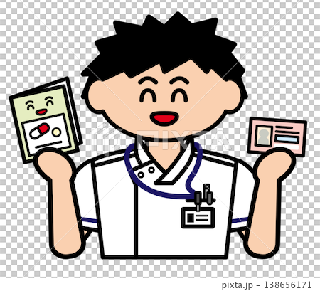 保険証とお薬手帳を持った男性看護師 保険証とお薬手帳を持った男性看護師 138656171