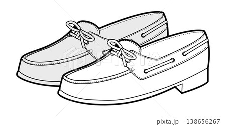 Boat loafer shoe women sketch pair. Lace detail casual deck footwear weekend travel coastal outfit. Technical fashion 138656267