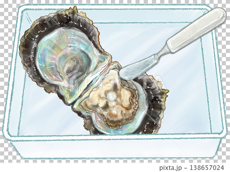 Pearl digging experience_3_Scene of opening a pearl oyster with a knife_Tray included Pearl digging experience_3_Scene of opening a pearl oyster with a knife_Tray included 138657024