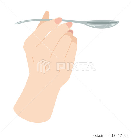 スプーンを持つ手のイラスト スプーンを持つ手のイラスト 138657199