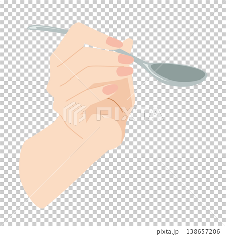 Illustration of a hand holding a spoon 138657206